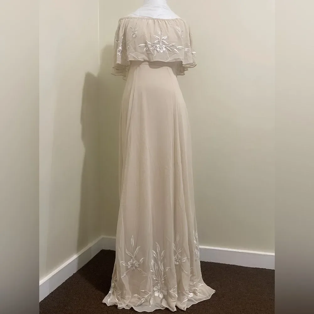 Brittany Dress from BHLDN with floral embroidery and delicate beading. - Picture 5 of 9